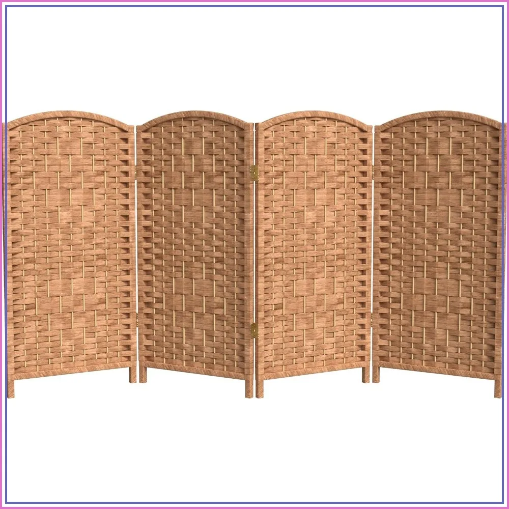 Red Lantern 3 ft Short Diamond Weave Fiber Folding Screen Natural 4 Panel Room Divider