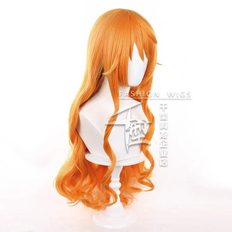 2025 aaa أنيمي 1 قطعة شعر مستعار تأثيري طويل برتقالي مجعد نامي الباروكات مقاومة للحرارة الشعر الاصطناعية هالوين + قبعة #3