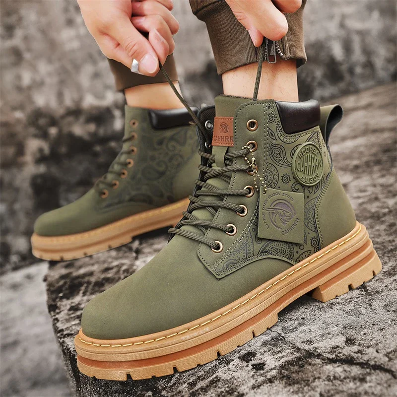 Ankle Boots Casual Sneaker Leather Shoes Loafers Winter Boots for Men Sports and Leisure Work Wear Round Toe Fashion Army Boots