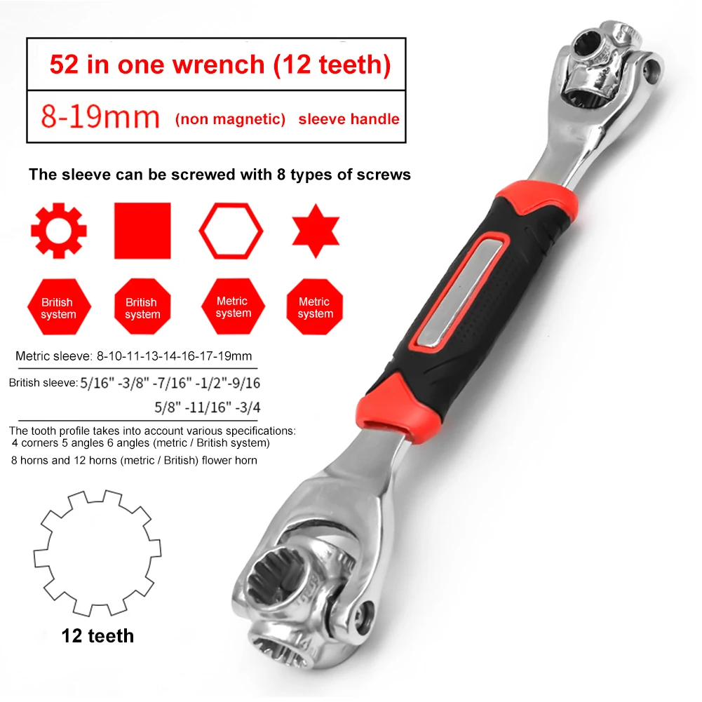 52in1 Double Head Wrench Socket Wrench Rotary Spanner Work 360 Degree Rotation Spanner Universal Furniture Car Repair Hand Tool