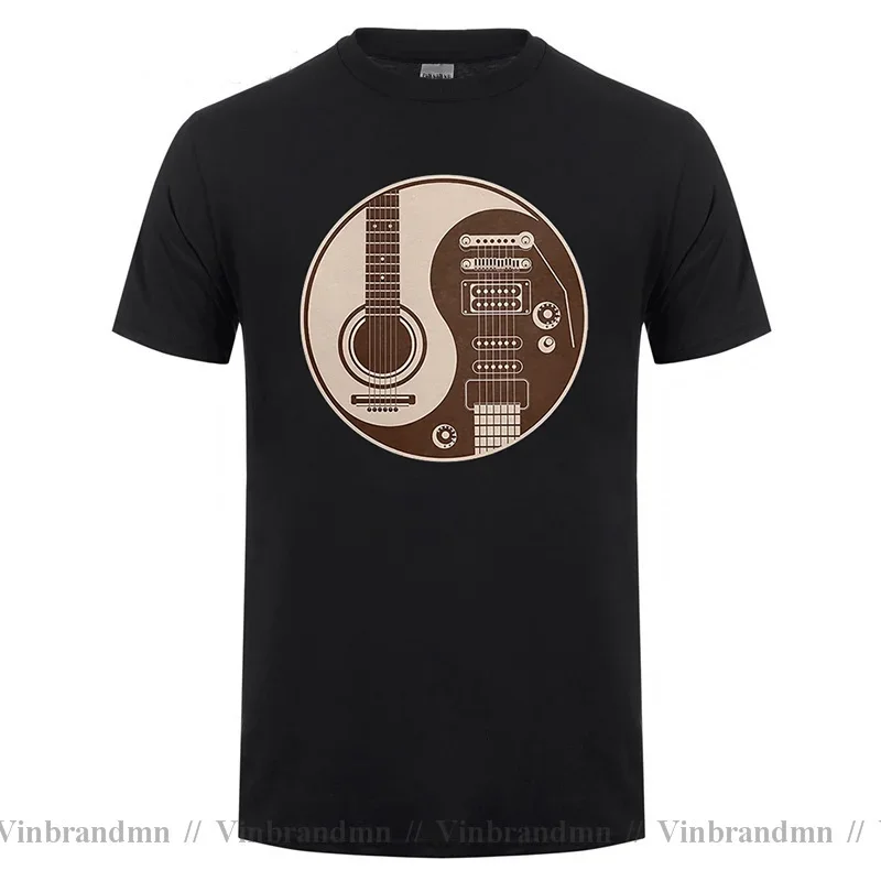 Funny Design Love Playing Guitar T-Shirts Acoustic Electric Guitars Yin Yang T Shirts Energetic Aesthetic Guitarist 90s Clothing