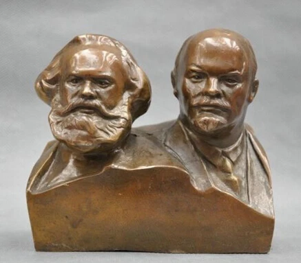 

Copper Brass crafts Asian 6" Elaborate Great Communist Marx And Lenin Bust Statue sculpture