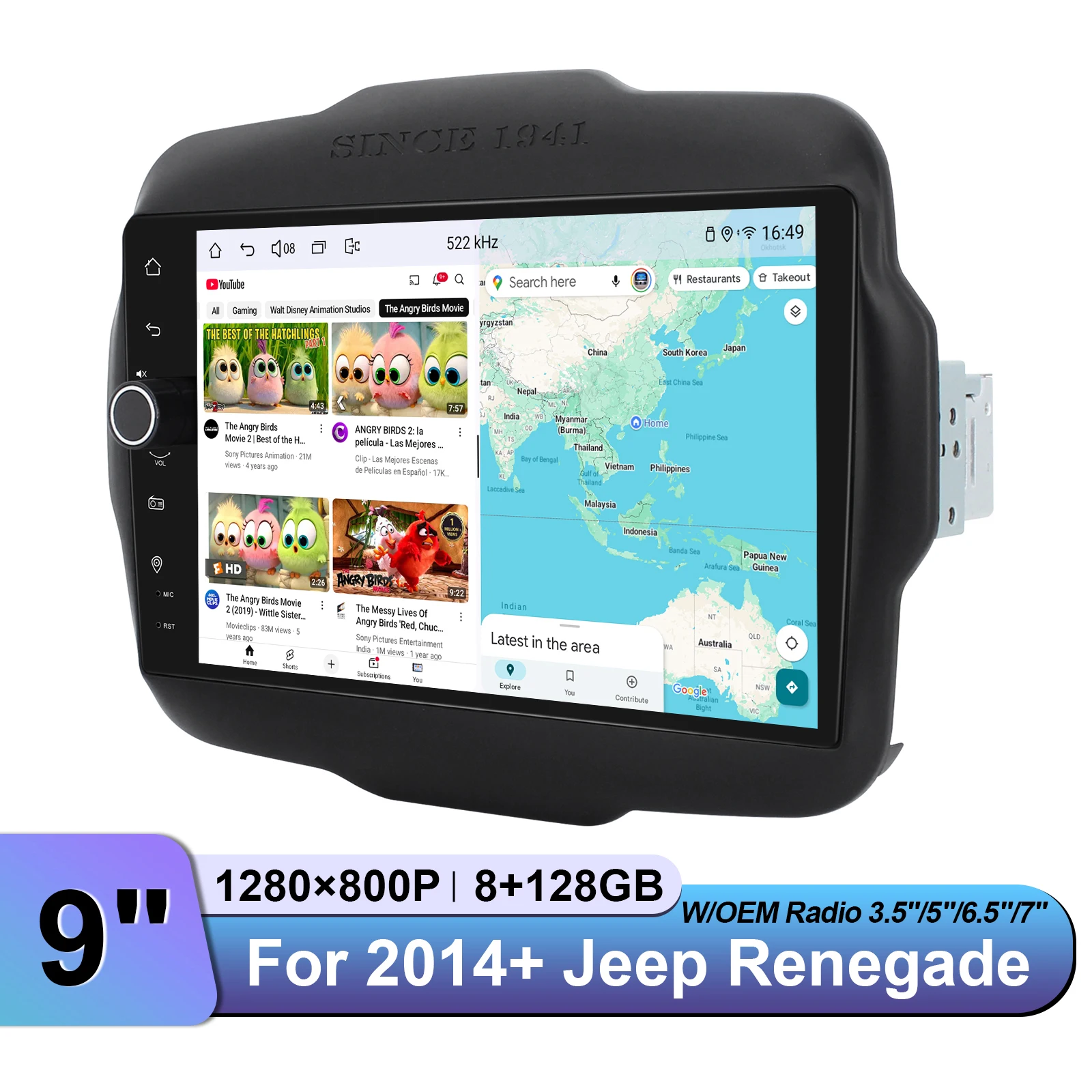 

JOYING 9"Car radio upgrade Apple CarPlay &Android Auto For 2014+ Jeep Renegade Replace 3.5"-7" Factory Radio Keep OEM Controls
