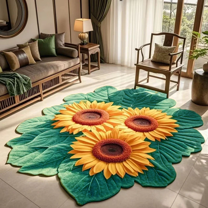 

Sunflower Floral Printed Floor Mat Sofa Coffee Table Carpet Non-Slip Rug Living Room Decor Carpet