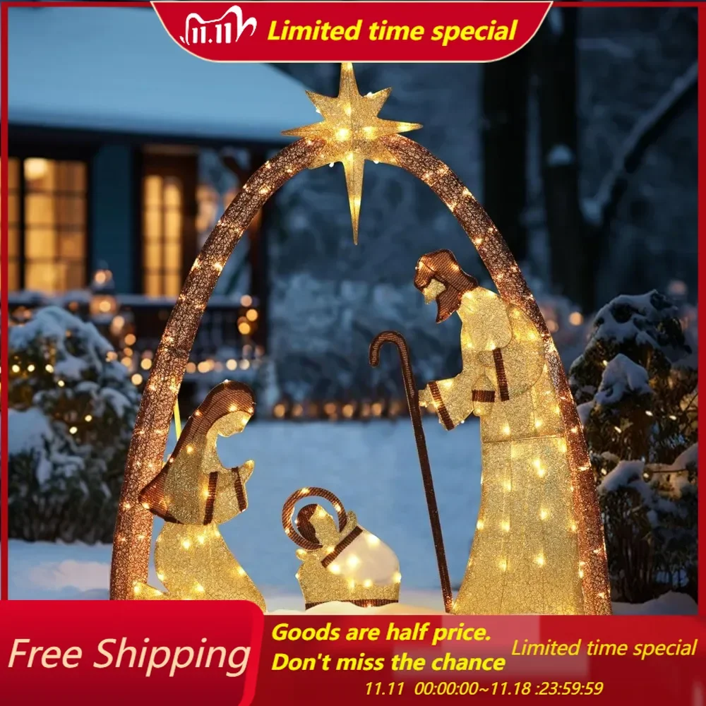 Lighted Outdoor Christmas Decoration Nativity Scene, Lighted Christmas Yard Decor Set for Lawn and Home Holiday Party