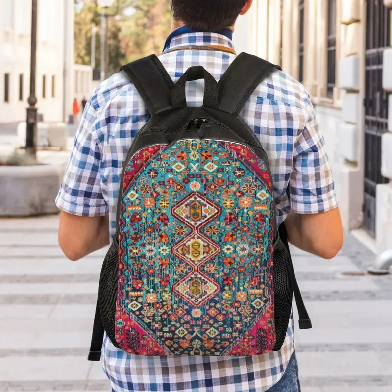 Oriental Colored Traditional Antique Moroccan Style Laptop Backpack Men Basic Bookbag for School College Students Bohemian Bag