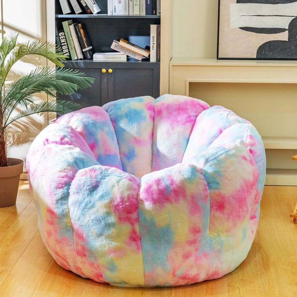 Giant Bean Bag Chair, Faux Fur Adult Chair with Petal Armrest Oversize Bean Bag Sofa for Bedroom, Living Room, Dorm, Game - Rain