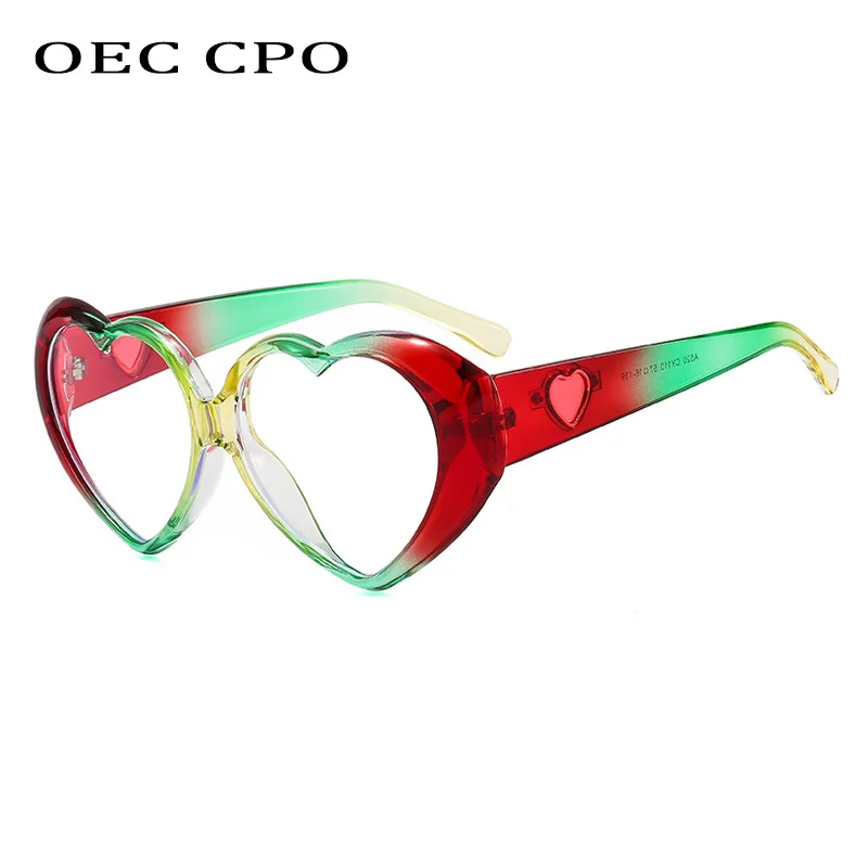 OEC CPO Fashion Heart Shaped Glasses Women Oversized Colorful Clear Lens Eyewear Frame Female Transparent Optical Glasses