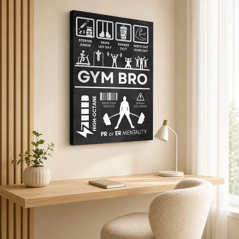 Gym Bro Mentality Canvas Painting Poster Personalized Fitness Motivation Canvas Wall Art for Bedroom Decor Gift for Collectors