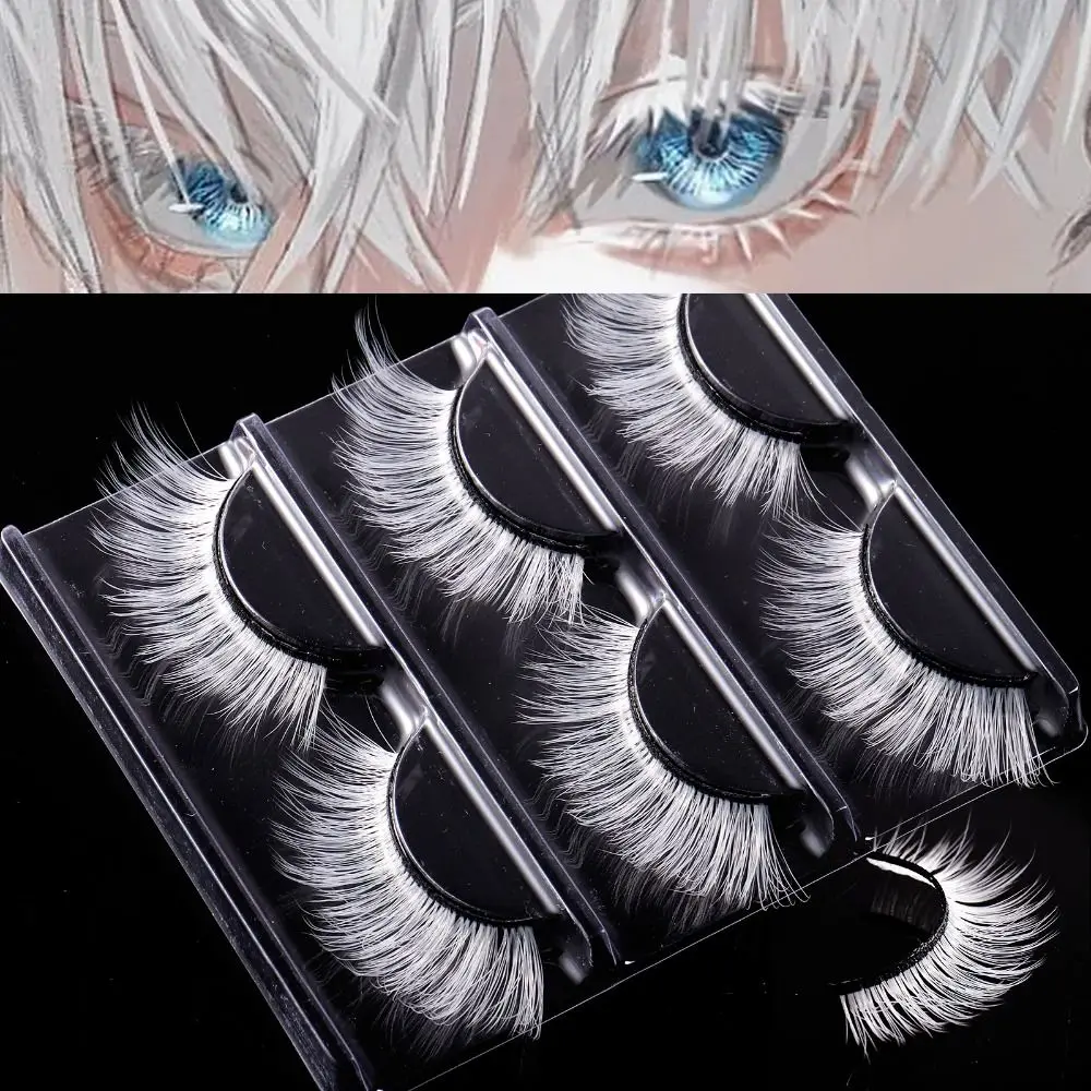 

3 Pairs Dramatic White False Eyelashes Natural Manga Fluffy Faux Mink Eyelashes Full Strip Soft Cosplay Eyelashes