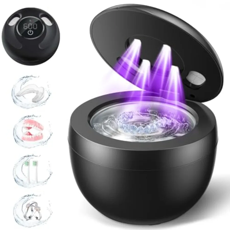 

Dental Ultrasonic Retainer Cleaner Machine - 45kHz Dental Cleaning Pod with 4 Modes Digital Timer and 200ML Capacity for Dentur