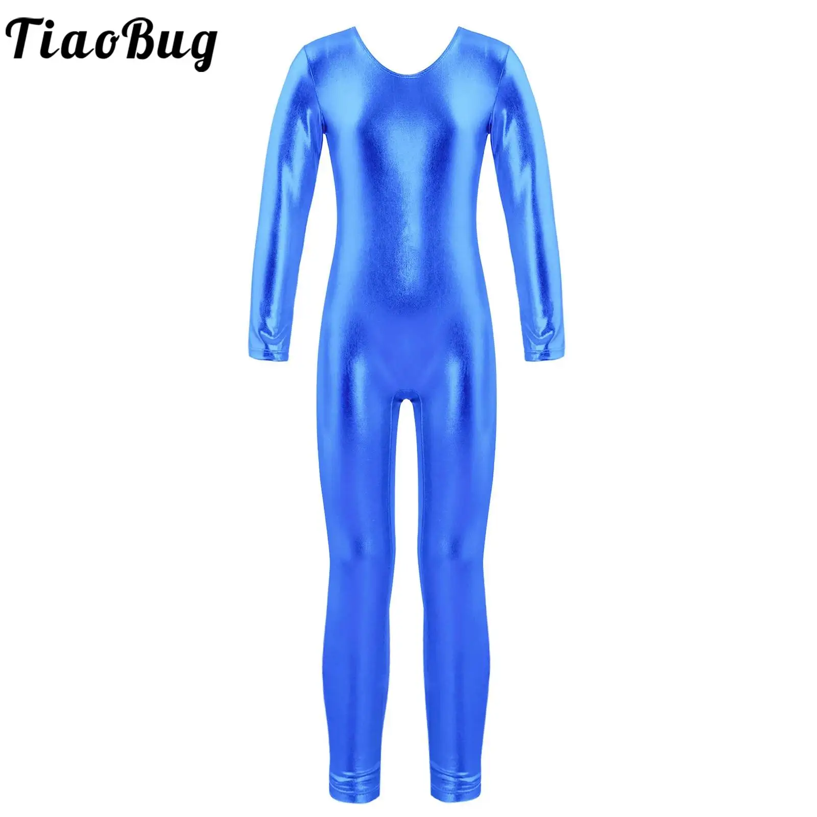 

Kids Girls Ballet Dance Gymnastics Skating Leotard Jumpsuit Metallic Shiny Long Sleeve Full Body Unitard Workout Yoga Dancewear