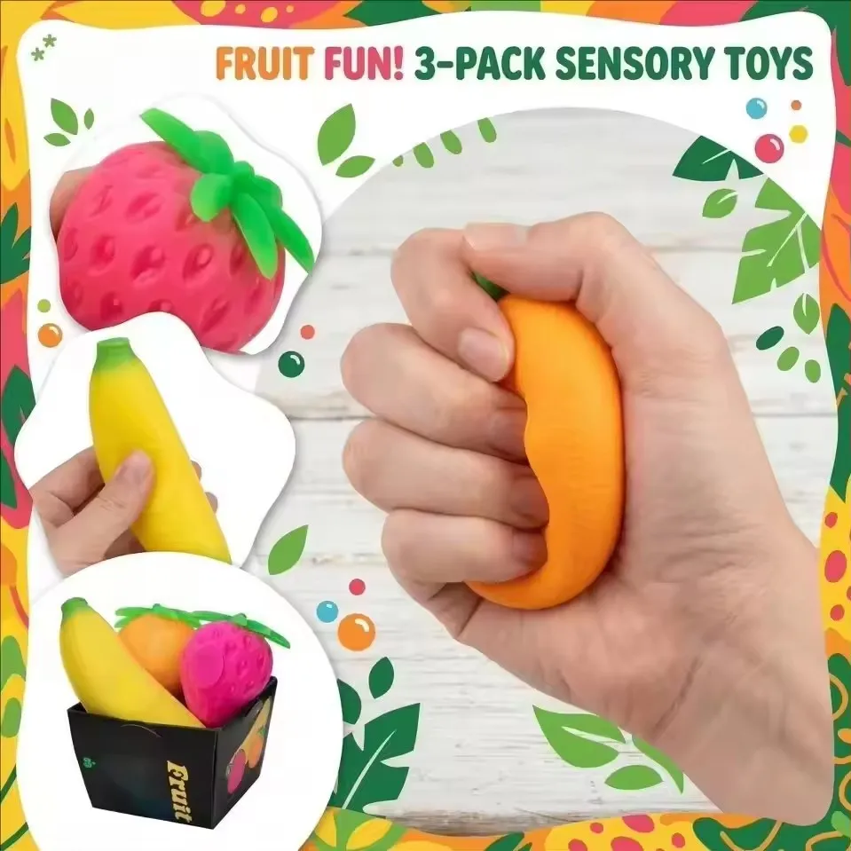 New Fruit NeDoh Squishy Toy Simulated Strawberry Bananab Orange Fidget Sensory Toy Stress Relief Anti-Anxiety TPR Toys