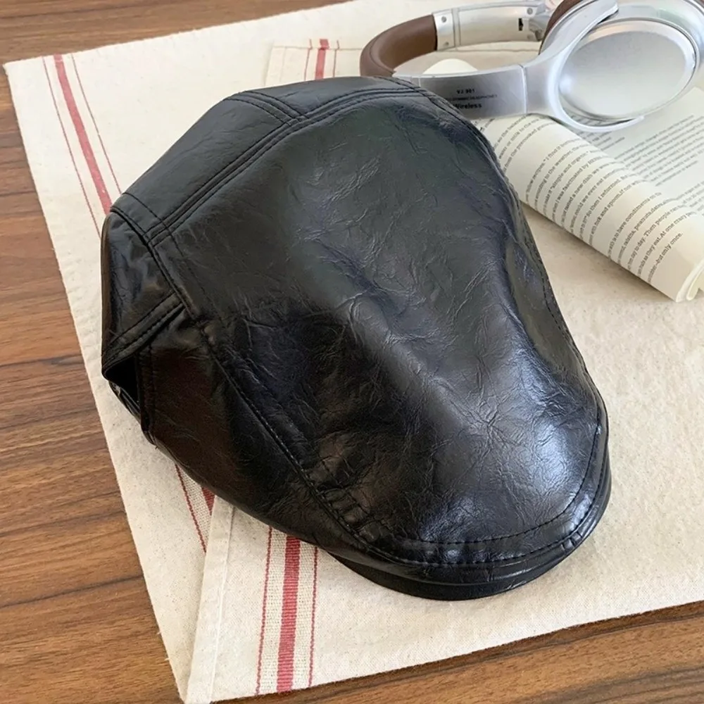 

New PU Leather Beret Fashion Y2K Harajku Sun Hat Vintage Forward Hat Outdoor Sports