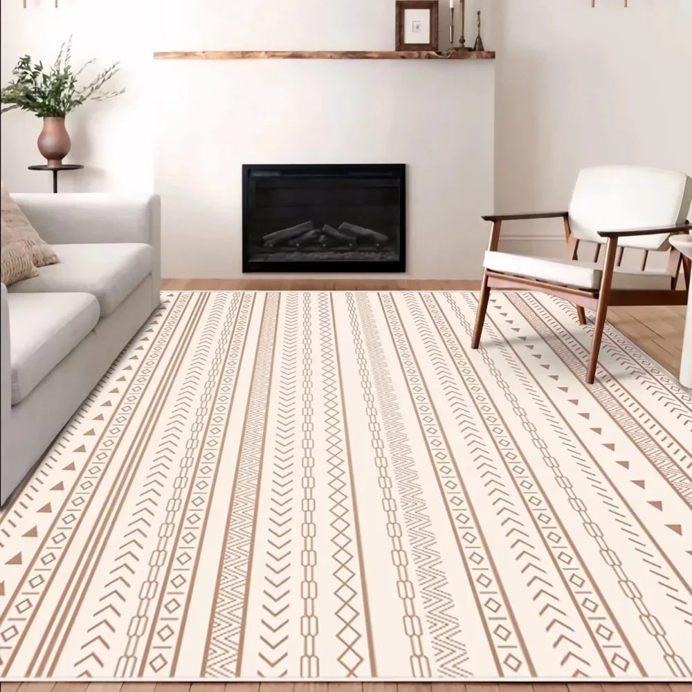 

Large Soft Machine Washable Boho Moroccan Farmhouse Neutral Stain Resistant Indoor Floor Carpet