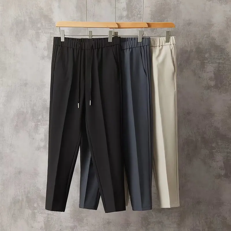 

Men's Casual Slim Fit Straight Leg Pants Spring Summer Autumn High Waist Elastic Waist Versatile Dr Pants Harlan Sle