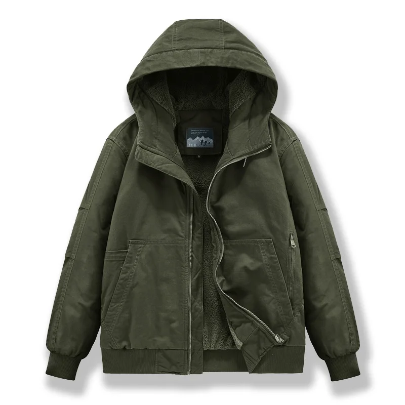 

Мужская теплая флисовая куртка с капюшоном, зимнее пуховое пальто, повседневная хлопковая куртка с множеством карманов, утилитарная верхняя одежда, модная мужская куртка
