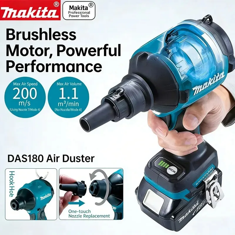 Makita DAS180 18V BL Cordless Air Duster High Velocity Dust Blower Tool For Workshop Equipment Deep Cleaning Work