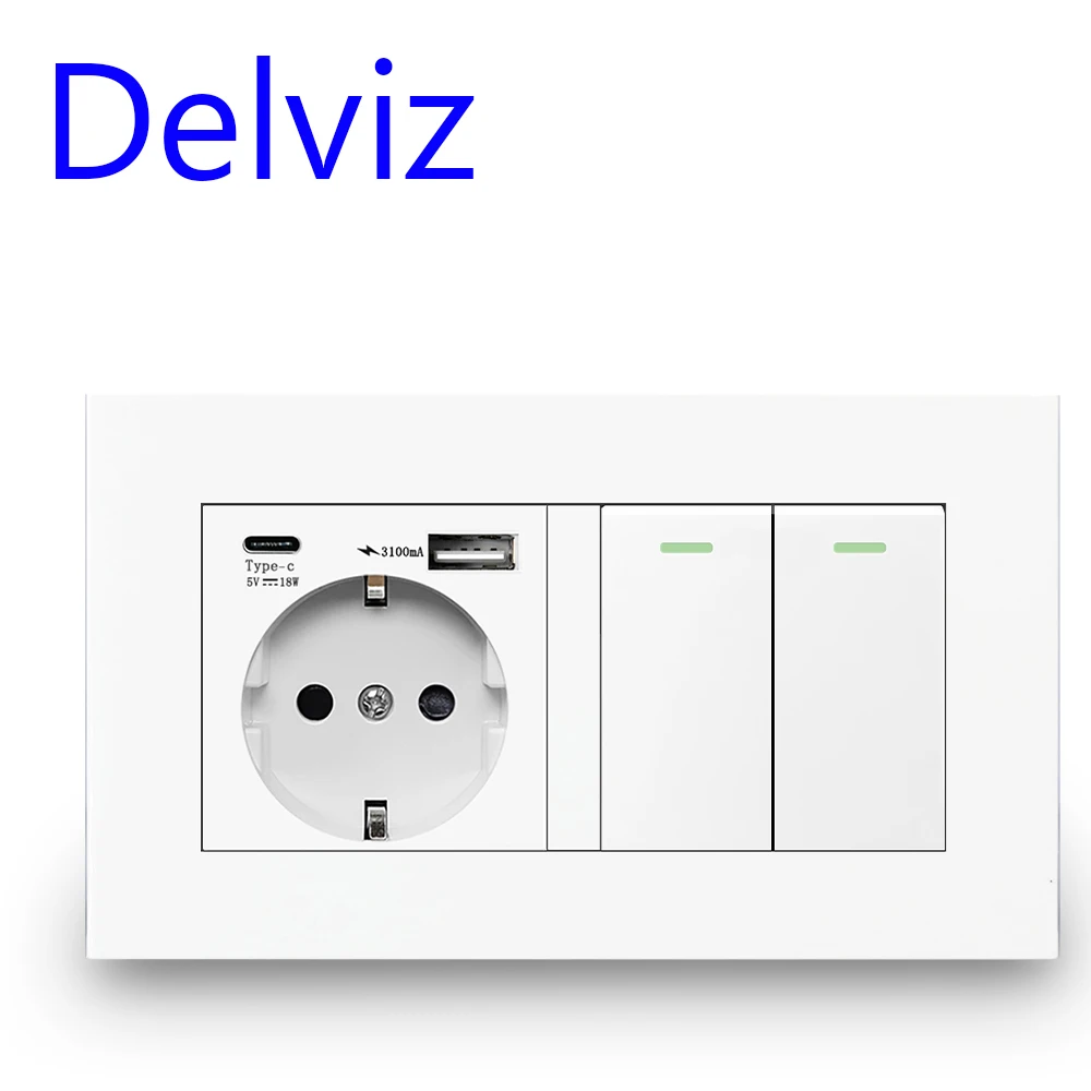 Delviz Muur Usb Dubbele Socket, Wit Kwaliteit Plastic Panel, 5V 2100mA Met Usb-poorten, 146Mm * 86Mm, Eu Standaard Type C Stopcontact - afbeelding 1