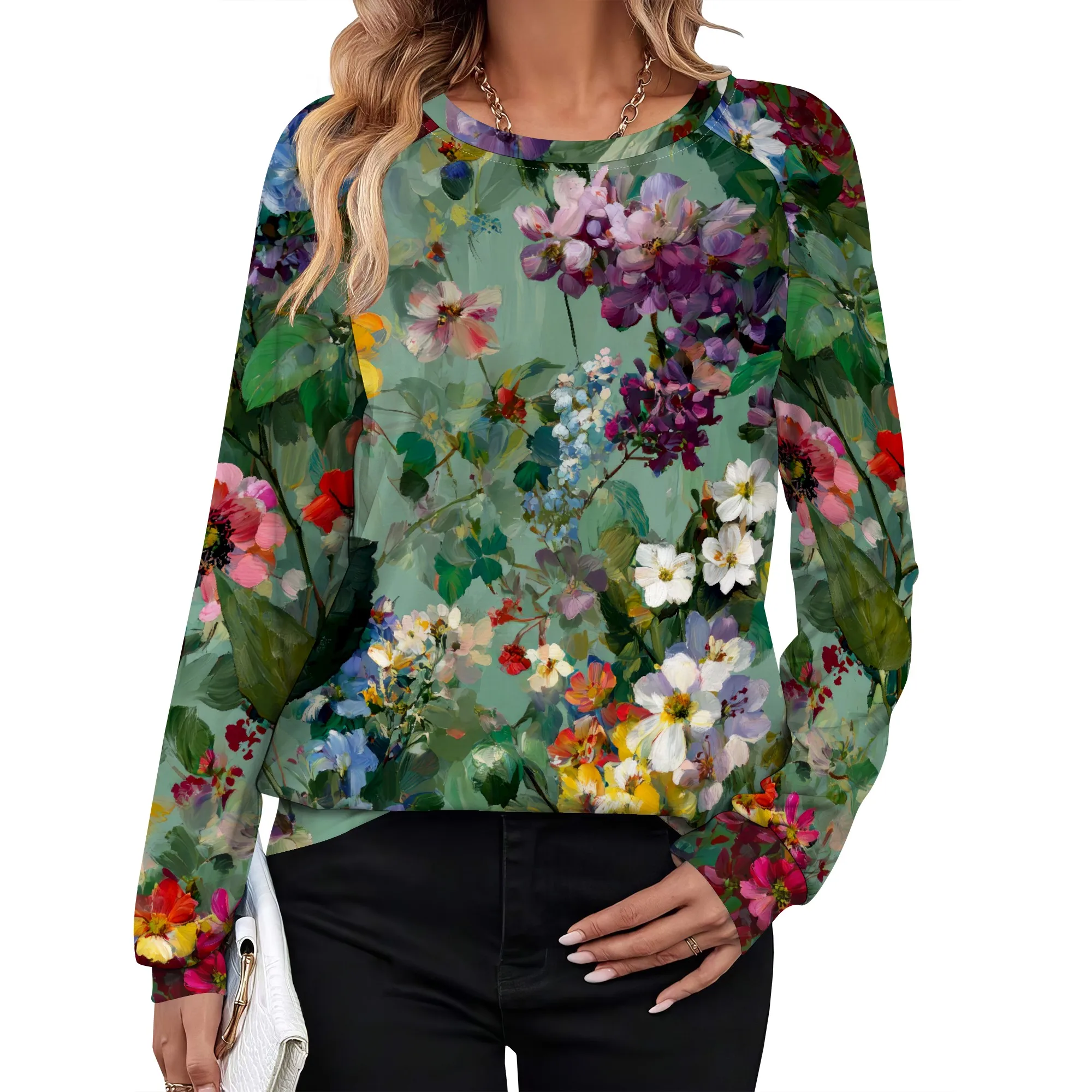 Womens 3/4 Length Sleeve T Shirt Loose Fit Plus Size Crewneck Tops Casual Tees Fashion Summer Flower Graphic Blouses
