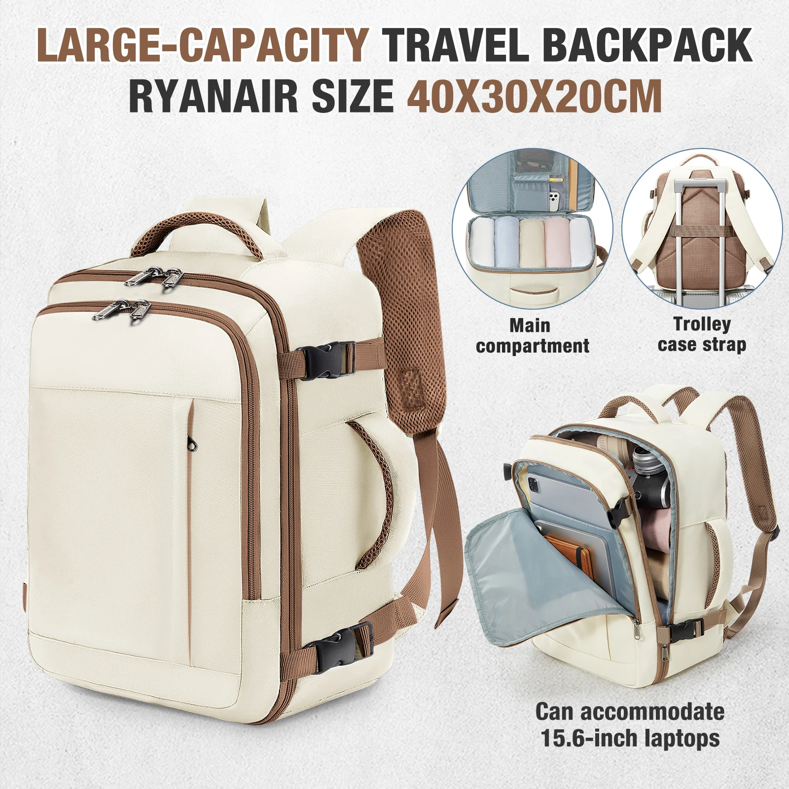 حقيبة ظهر جديدة للسفر Ryanair 40x30x20، حقيبة ظهر Wiz Air متعددة الوظائف للأعمال خفيفة الوزن مقاس 15.6 بوصة حقيبة كمبيوتر محمول #1