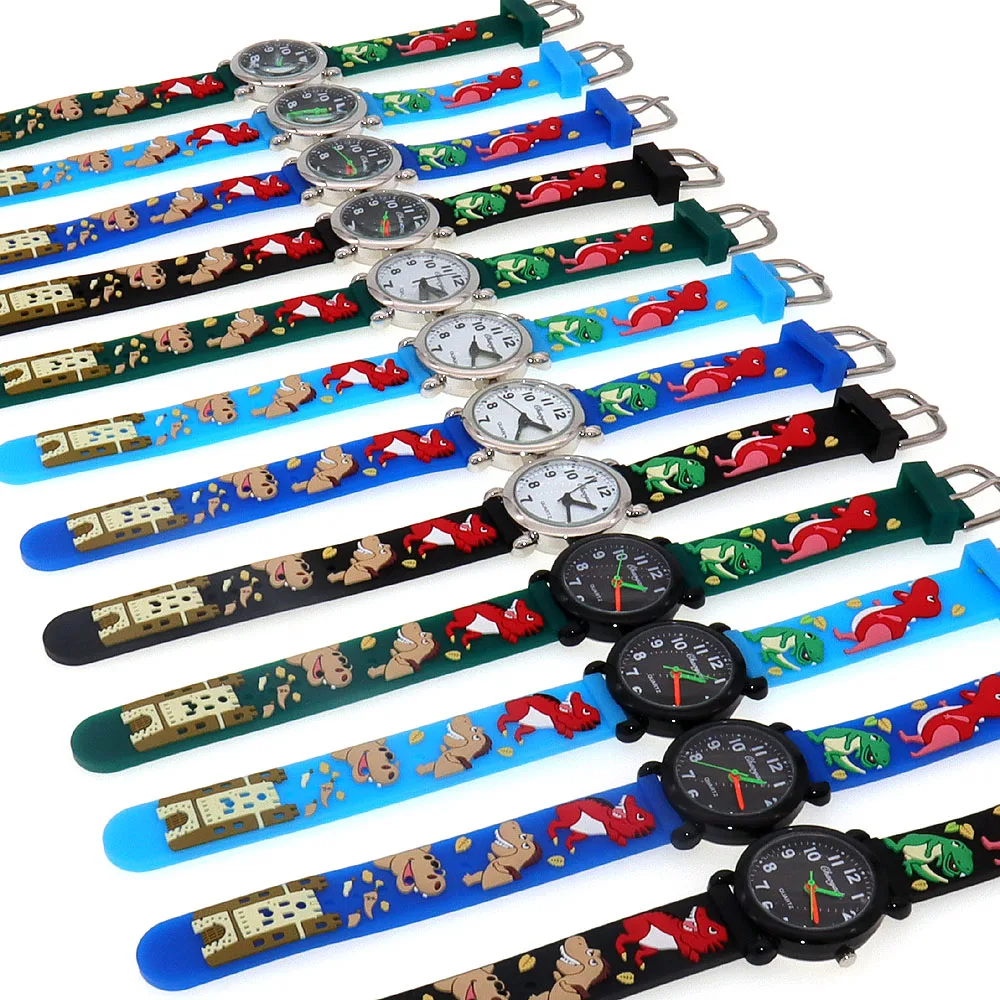 นาฬิกาการ์ตูนแฟชั่นสำหรับเด็กผู้ชายนาฬิกาควอตซ์สายซิลิโคนลายไดโนเสาร์ของขวัญสำหรับเด็กนักเรียน Jam Tangan Digital เด็ก