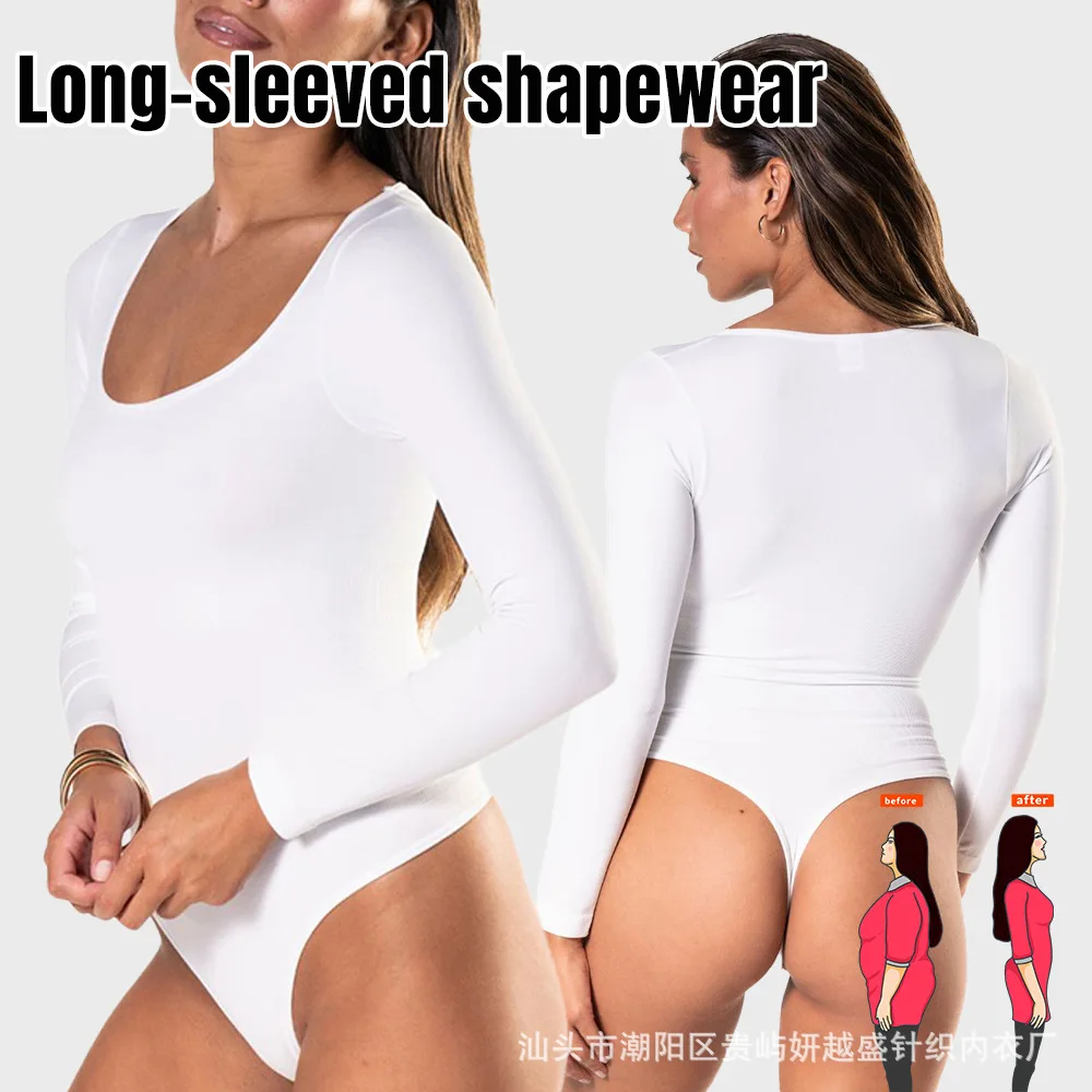 Nahtloser Shapewear-Body für Damen, Herbst und Winter, langärmelig, eng anliegend, Unterwäsche, große Größe, Bauchkontrolle, Taillentrainer