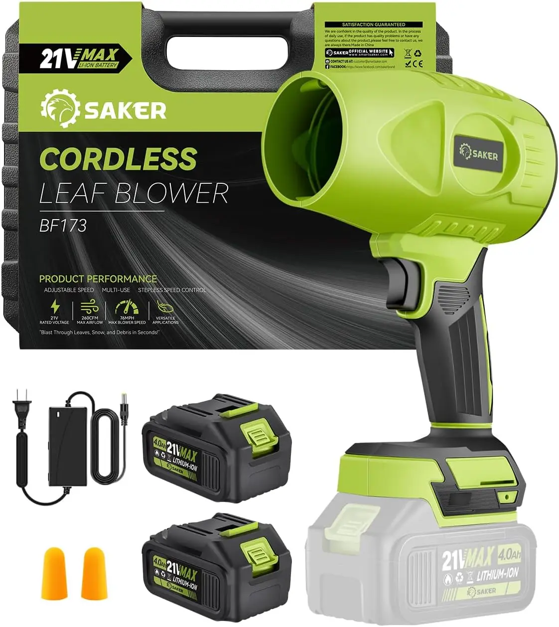 

Cordless Leaf Blower Handheld 180000 RPM Adjustable Speed Portable Dust Cleaner for Drying Patio Cleaning Camping with 2 Batteries & Case