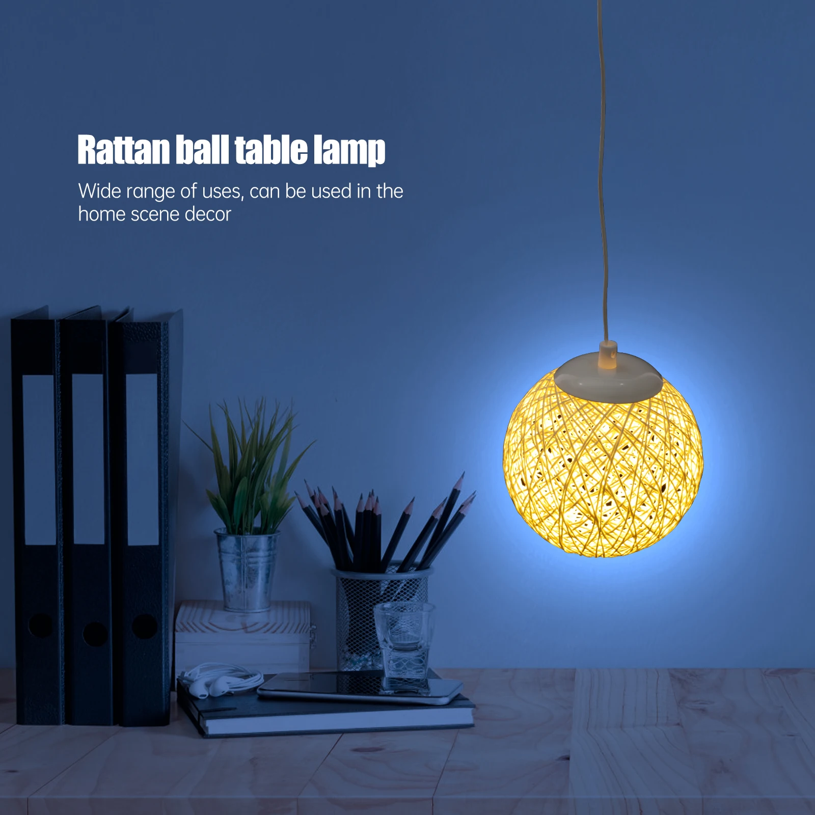 1 قطعة مصباح الإبداعية الروطان المنسوجة الكرة تصميم البيج ديكور سطح المكتب مصباح المنزل غرفة نوم الجدول ضوء ليلة دافئة مريحة