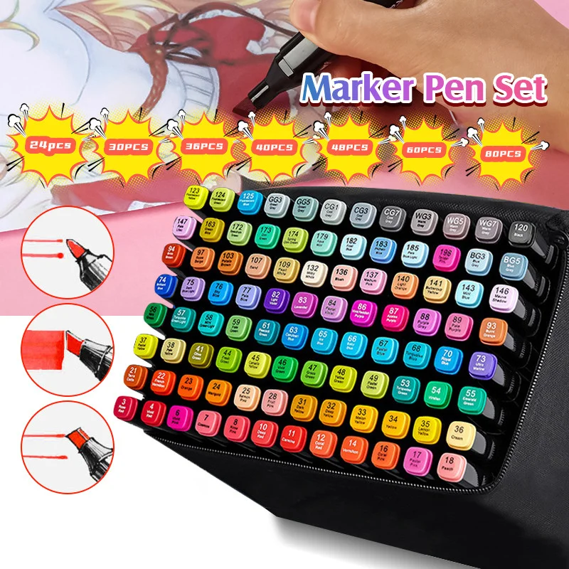 120pcs Alcohol Markers with Base Double Tipped Art Marker Set for Artist Adults Coloring Illustrations