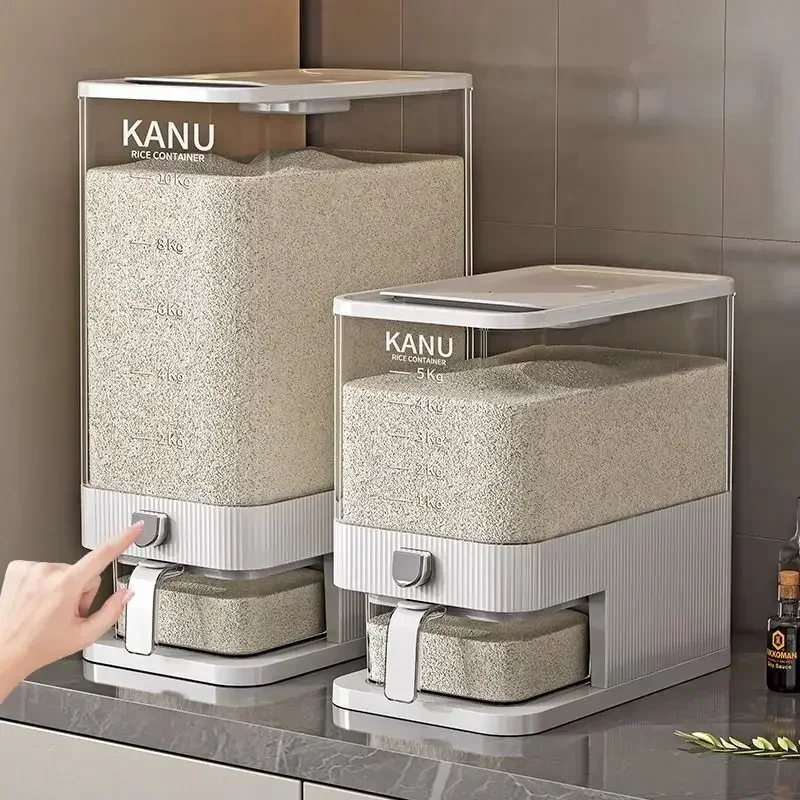 Caja de almacenamiento de arroz sellada a prueba de humedad y insectos, dispensador de empuje, contenedor de granos de alimentos secos, organizador de alimentos de cocina para cereales