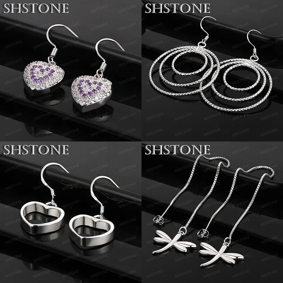 

New 925 Sterling Silver AAA Zircon Heart Dragonfly Three Circles Drop Earrings Cute Jewelry Birthday Party Gift Accessories