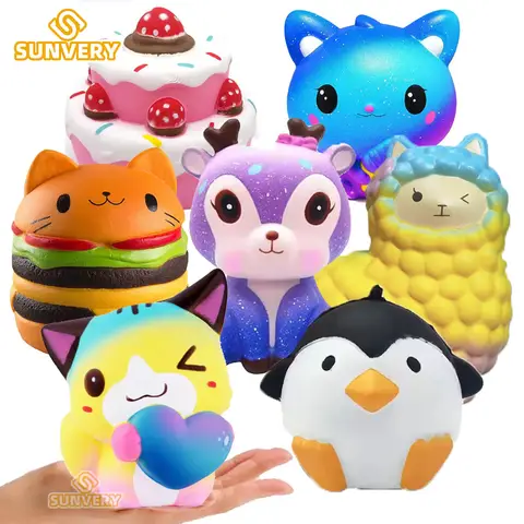 말랑이 스트레스볼 Squishy Kawaii 동물 유니콘 케이크 사슴 팬더 Squishies 천천히 상승 스트레스 공 fidget 장난감 어린이를위한 음식 장난감을 짜내십시오