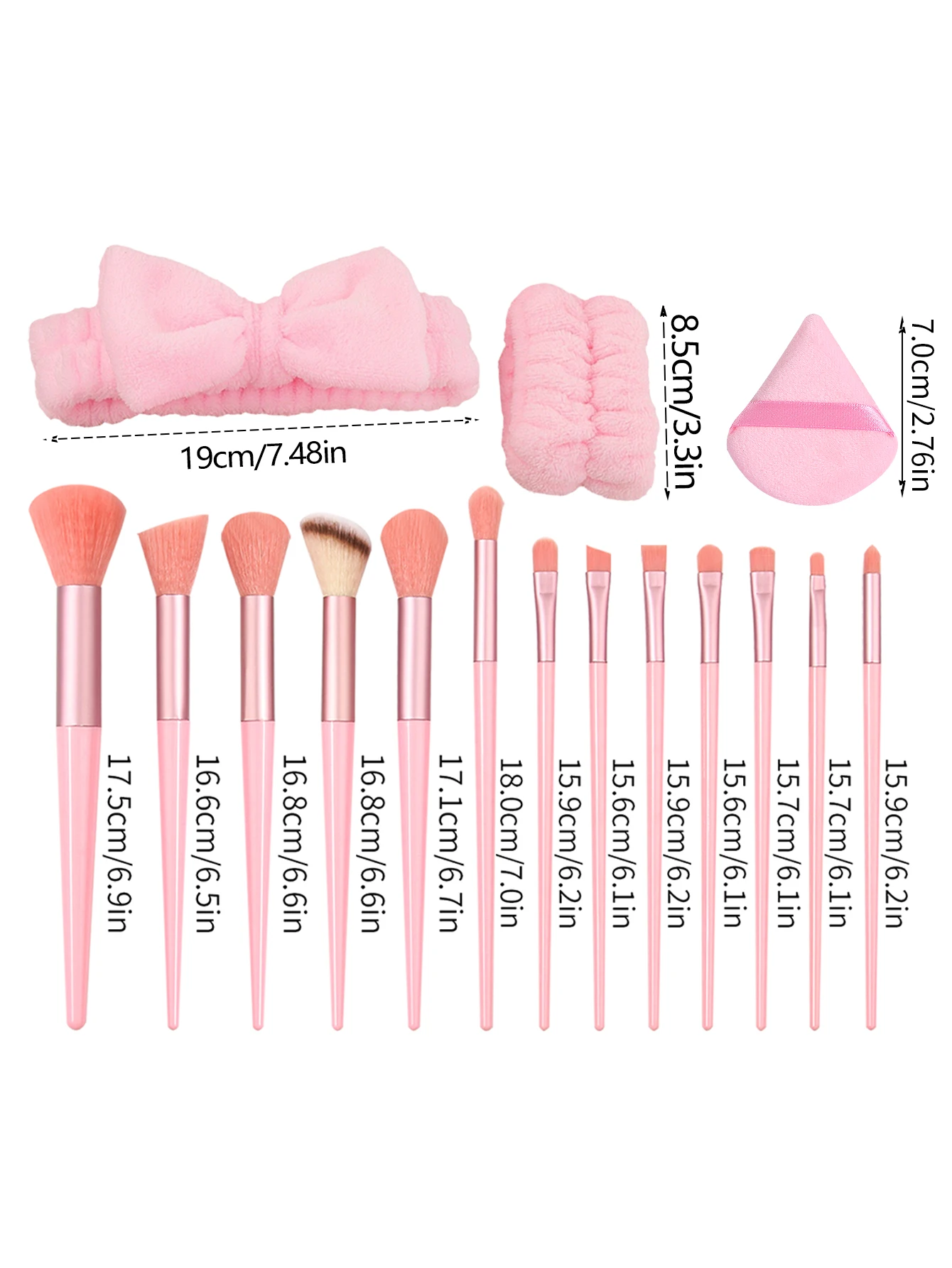 Ensemble de pinceaux de maquillage pour le visage, 13 pièces, bouffantes de poudre triangulaires antiadhésives + 3 attaches pour cheveux et bracelets de protection du poignet, 2 pièces
