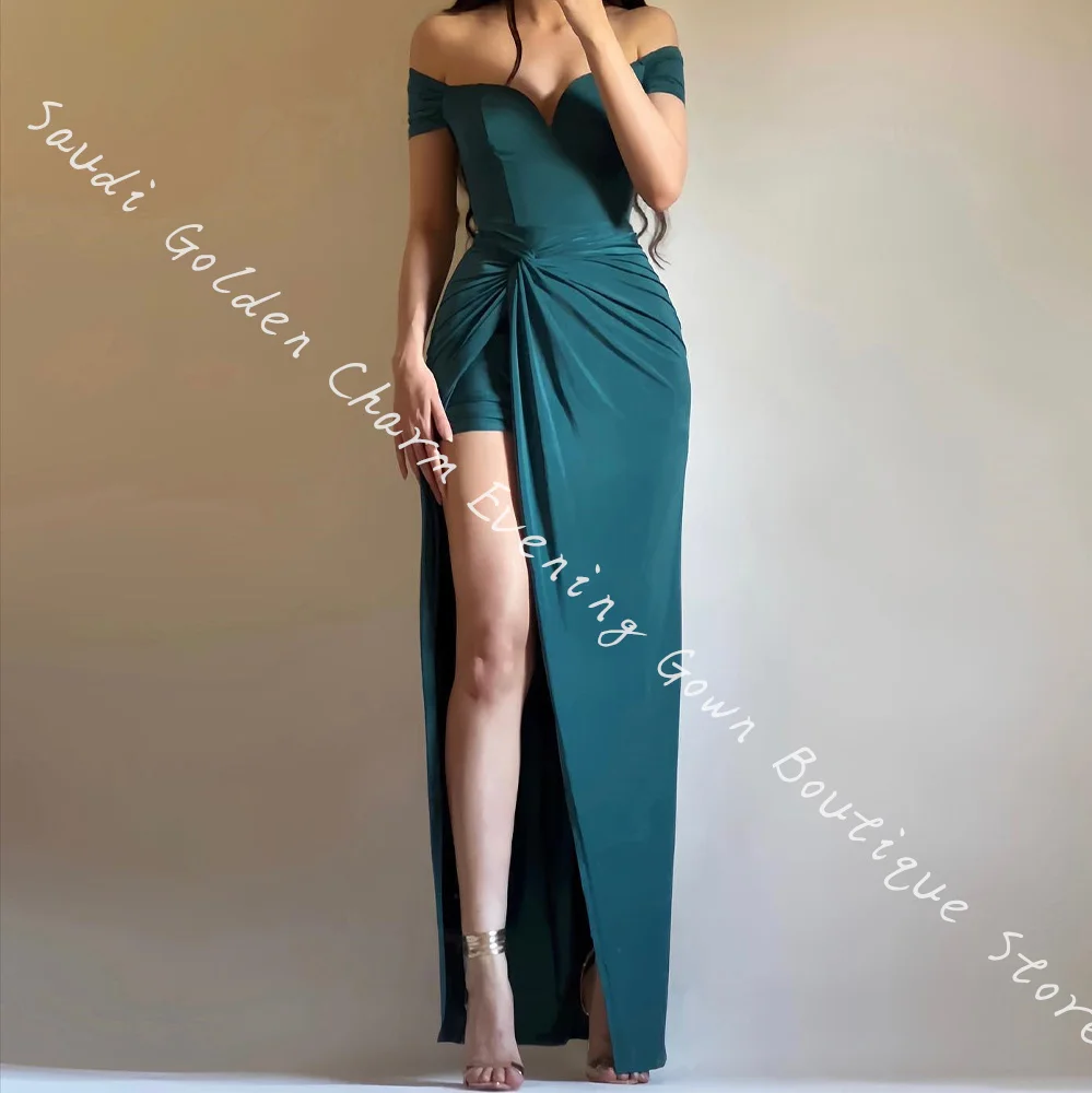 Zipper Back Sleeveless Jersey Off the Shoulder Sweetheart Floor Length Evening Dress Side Slit  Straight  Graceful Photo Color