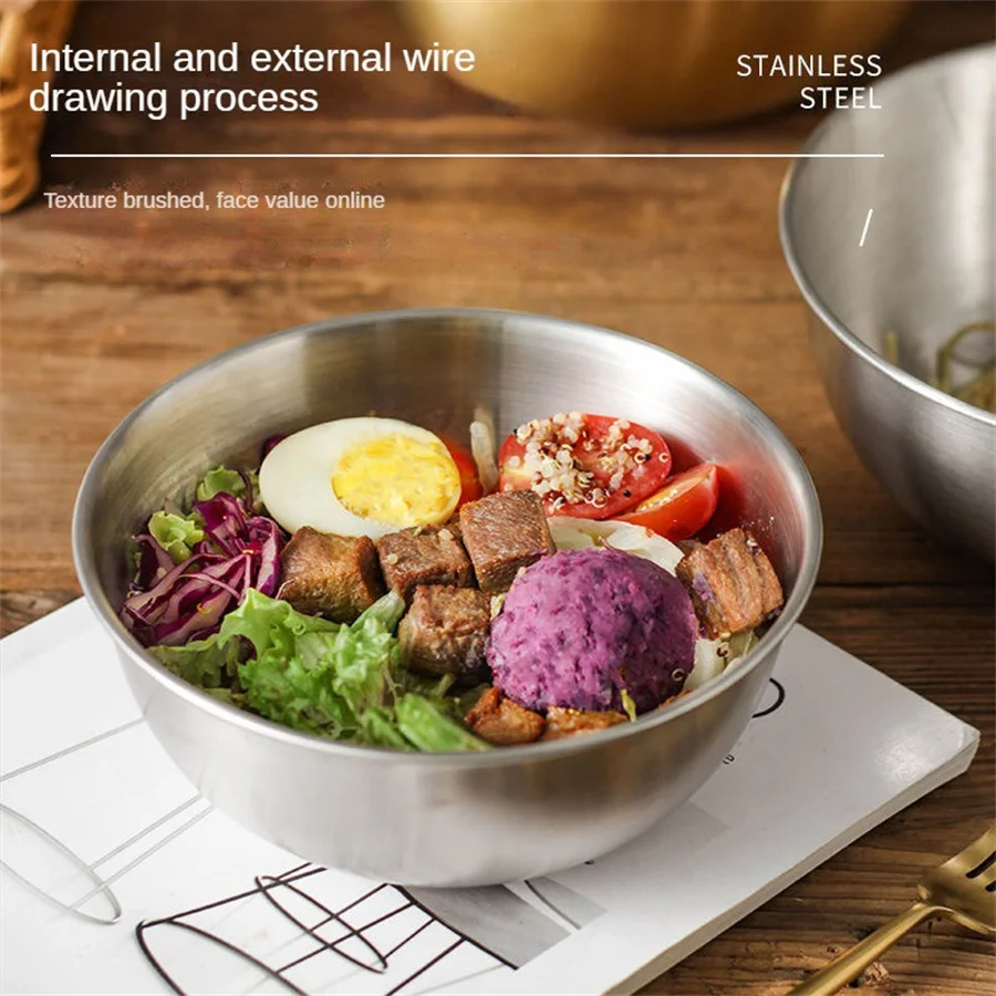 3pcs Stainless Steel Salad Bowl, Light Food Bowl, Cold Noodle Bowl, High Aesthetic Korean Style Rice Bowl, Soup Bowl