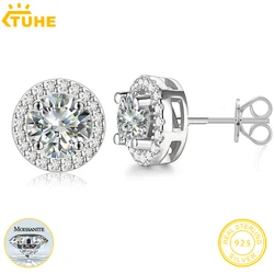 TUHE Real Moissanite Stud Earrings 925 Silver For Women Moissanite VVS1 D Color Diamond Cut Pass Diamond Tester Jewelry Gifts