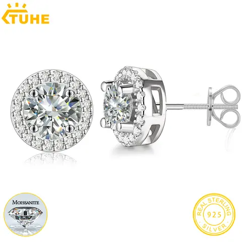 TUHE 1CT-3CT Moissanite Stud Earrings S925 For Men Women D Color VVS1 Sterling Silver Fashion Jewelry Birthday Gift