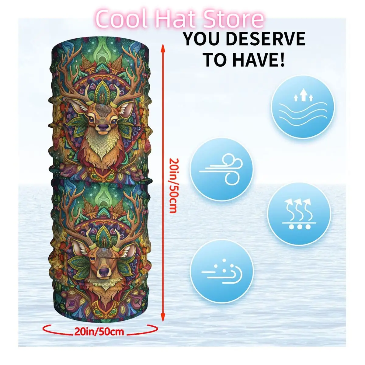 وشاح أبيض للرقبة من DEER Mandala Bandana، أغطية رأس متعددة الاستخدام لصيد الأسماك للجنسين والكبار في الشتاء #2