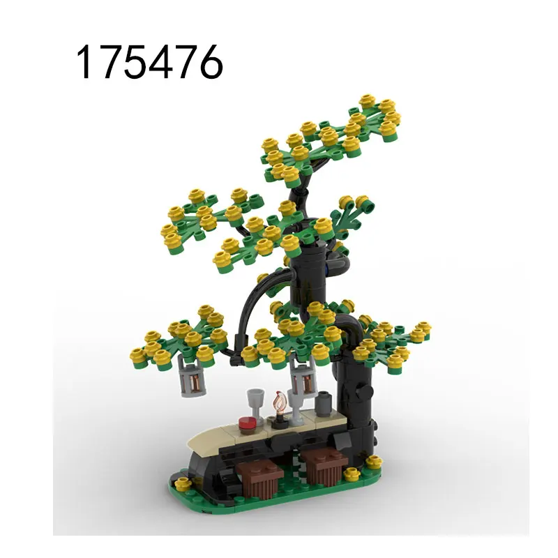MOC-223492 حيوان القرون الوسطى مستقر 175476 شجرة الغابات طاولة خشبية تجميع الجسيمات الصغيرة بناء الالعاب العملاقة الديكور