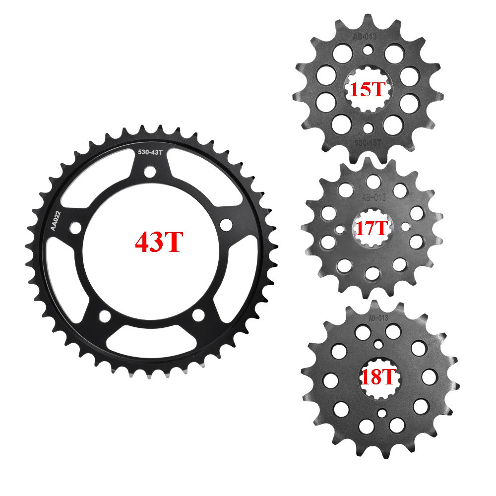 

530 15T 17T 18T 43T Front Rear Sprocket Gear Wheel for Suzuki GSX-R1000 GSXR1000 SV1000 GSF1200 K6 Bandit GSF1250 GSX1250 FAZ