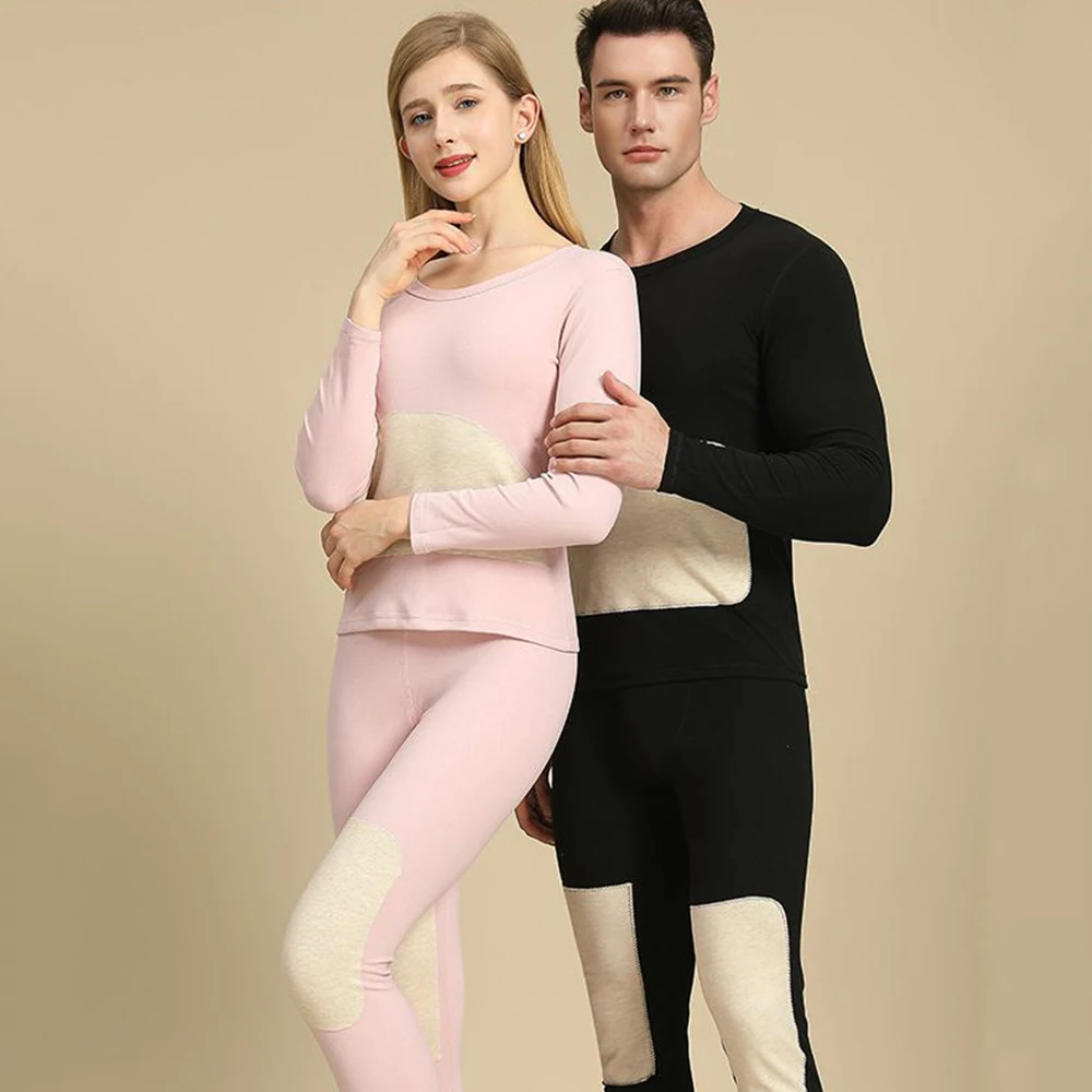 

Women's Thermal Underwear Winter 2 Pieces Sets Wool And Silk Patch Thick Double Layer Thermo Clothes Long Johns Bottoming Shirt