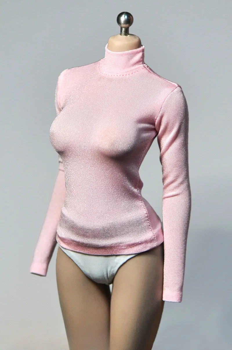 Bodysuit de manga comprida de gola alta para soldado feminino, brinquedos action figures, suéter, blusa, modelo de roupa, escala 1:6, sete cores, 12"