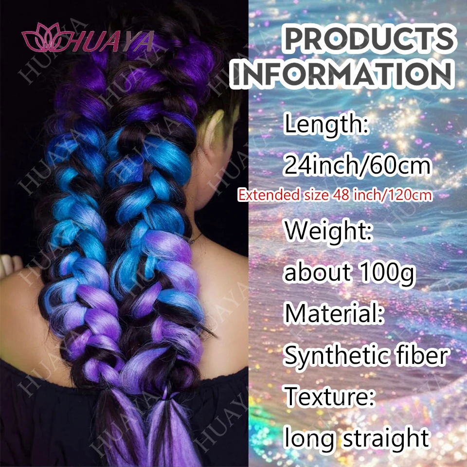 قوس قزح تجديل الشعر التمديد 24 بوصة 3 ألوان أومبير الاصطناعية مهنة جامبو جديلة في وصلات الشعر