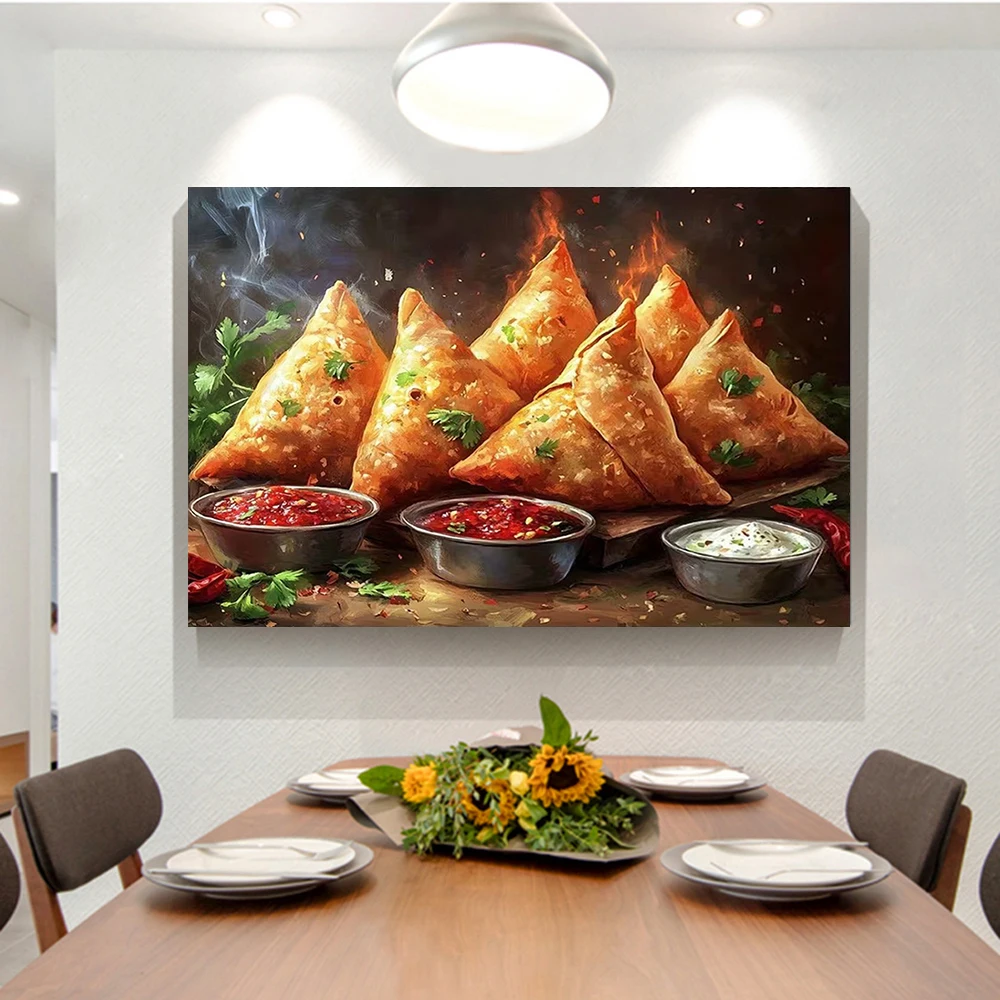 Indian Curry Puffs Roasted Over A Fire Poster Prints Kitchen Canvas Painting Wall Art Picture for LivingRoom Home Decor Cuadros