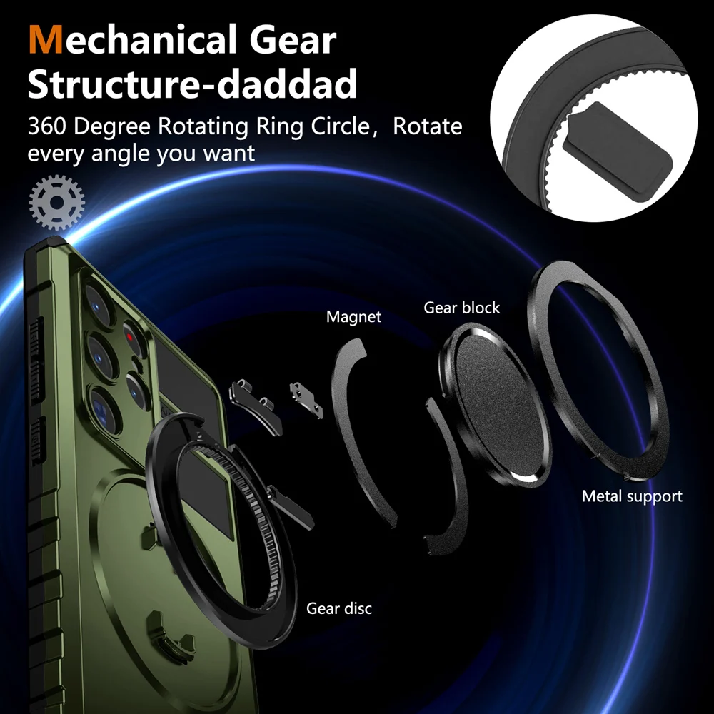 KEYSION Shockproof Armor Case for Samsung S24 Ultra 5G S23+ S22 S21 FE Magnetic Ring Stand Phone Cover for Galaxy Note 20 Ultra