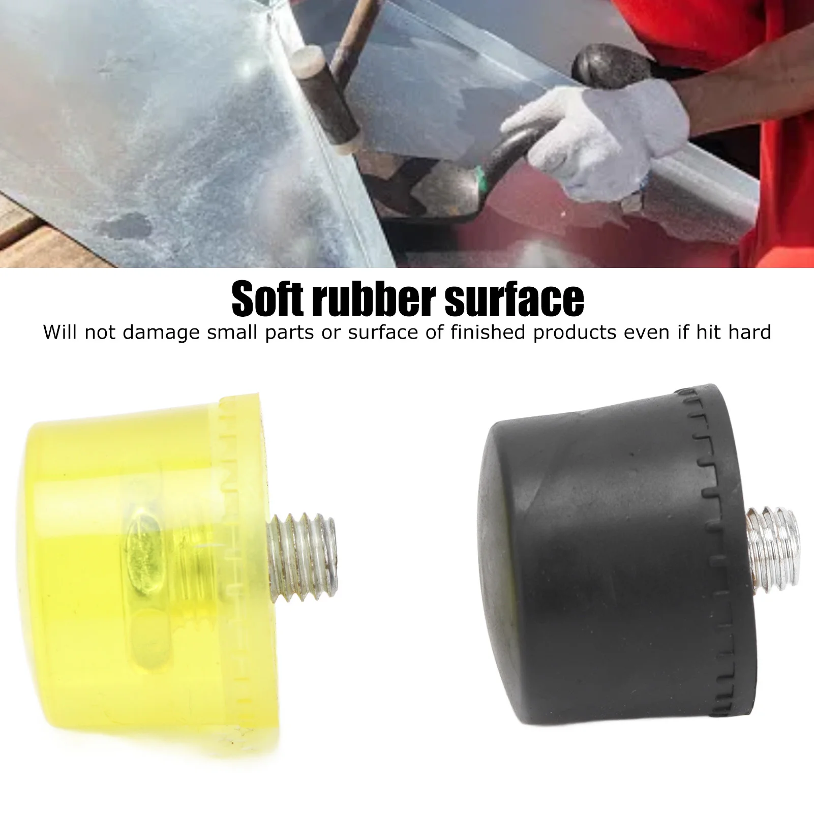 2 Set Rubber Striking Head Hammer Replacement Tips Set Mallet Accessories Yellow Black Rubber Striking Head Mallet Accessories