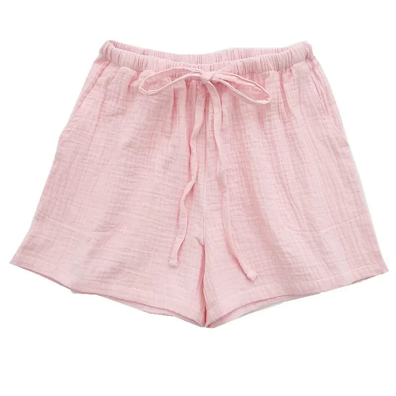 Calção feminina de verão 100% algodão, cores sólidas, pijama rosa, várias cores, folgada, casual, para casa