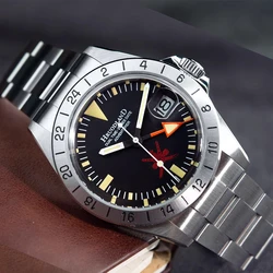 Hruodland Limited Edition F023 Retro Men Classic GMT Watches Sapphire Glass NH34 Automatic Stainless Steel Diving Wristwatches