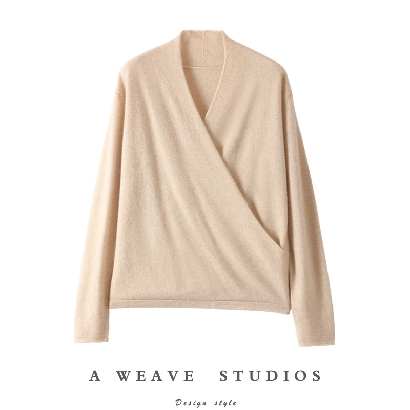 

TLOML женский 100% кашемировый свитер с перекрещенным воротником, пуловер для офиса, женский базовый кашемировый трикотаж, осенне-зимние мягкие теплые топы